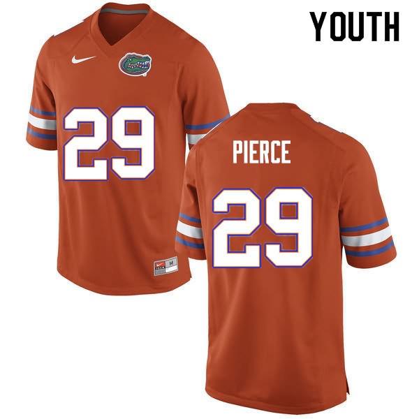 NCAA Florida Gators Dameon Pierce Youth #29 Nike Orange Stitched Authentic College Football Jersey DMU0664EE